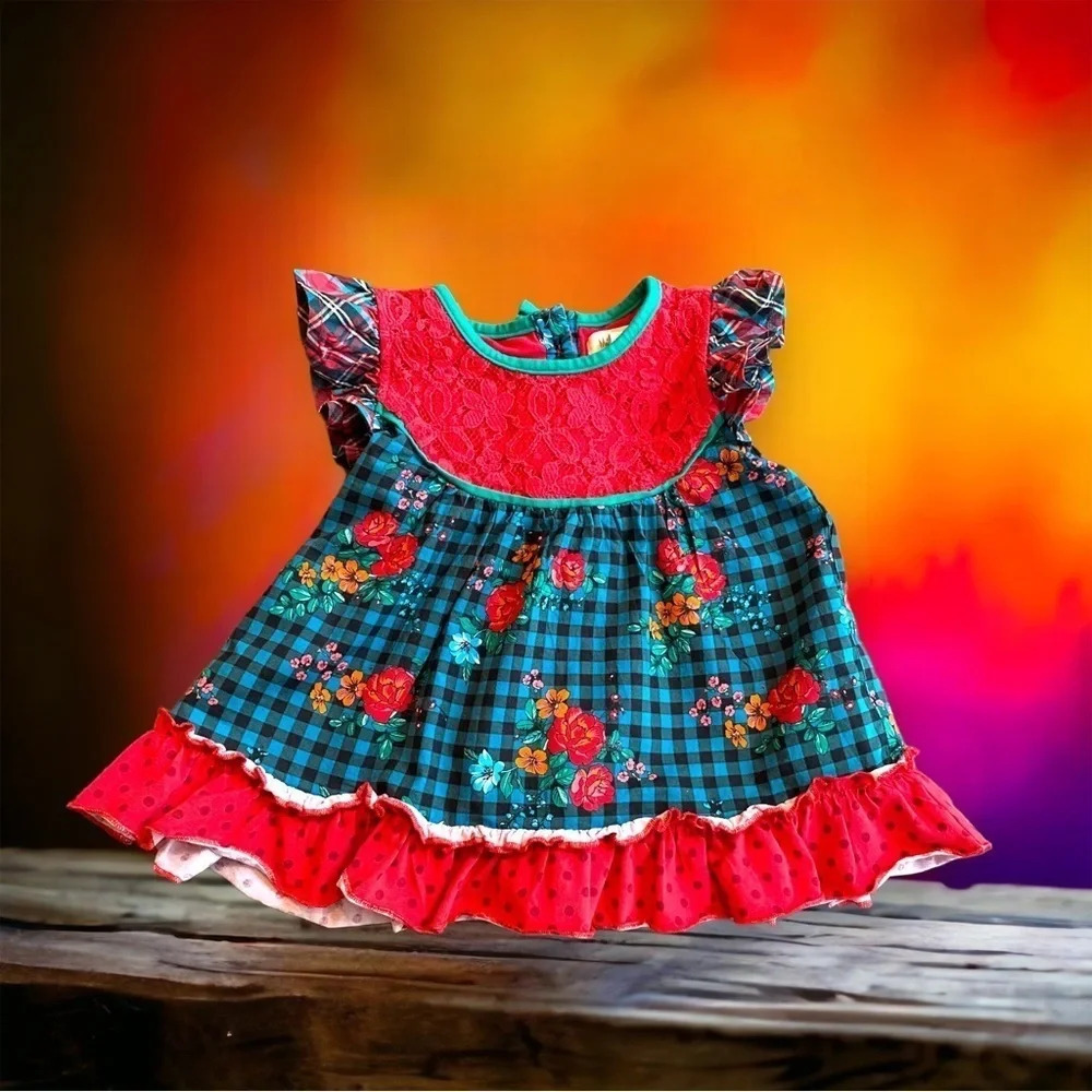 Matilda Jane‎ size 2 tunic floral check pattern flutter sleeve - Picture 6 of 7